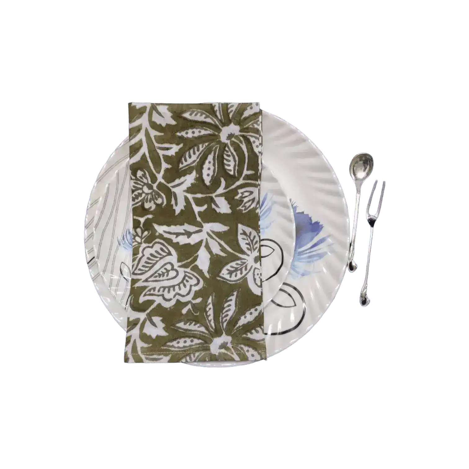 Emmy Green and White Block Printed Cotton Napkins