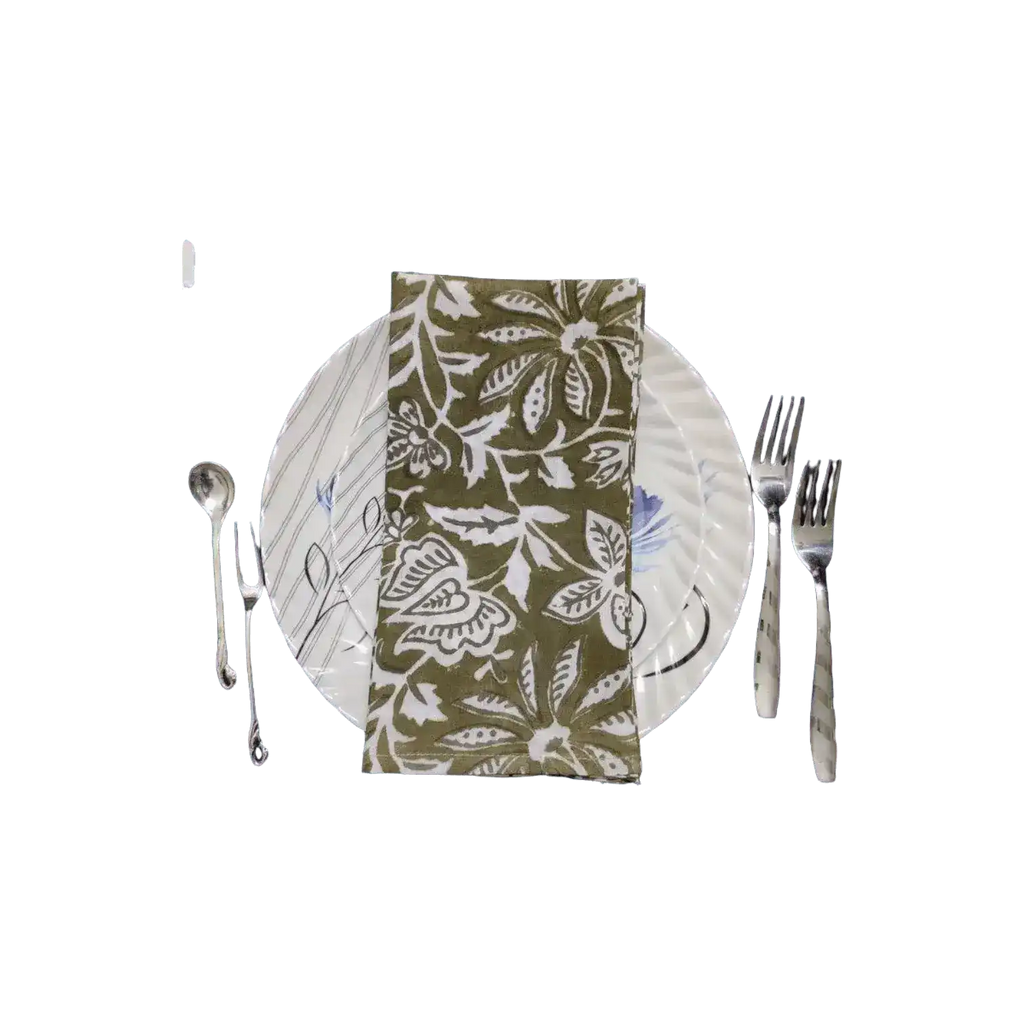 Emmy Green and White Block Printed Cotton Napkins