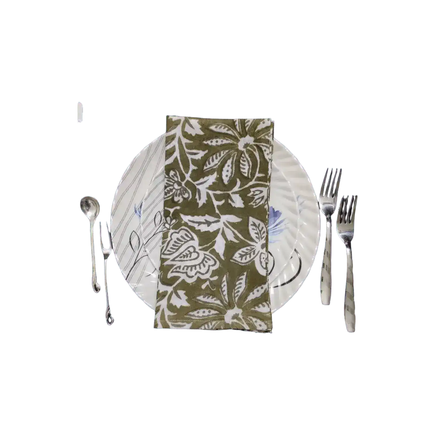 Emmy Green and White Block Printed Cotton Napkins