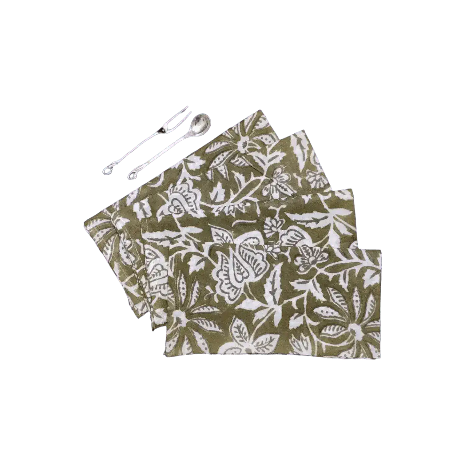 Emmy Green and White Block Printed Cotton Napkins
