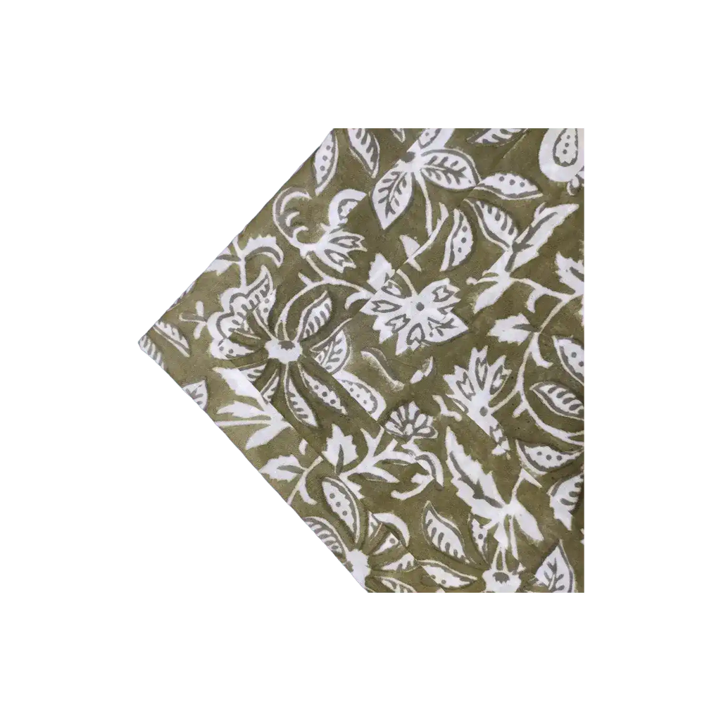 Emmy Green and White Block Printed Cotton Napkins