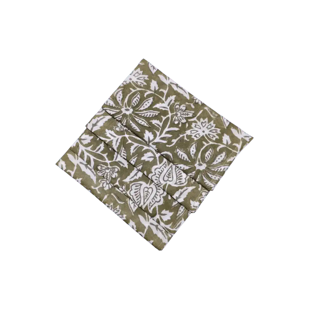 Emmy Green and White Block Printed Cotton Napkins