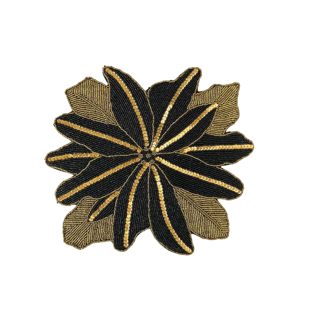 Exotic Flower Beaded Placemat, Gold/Black