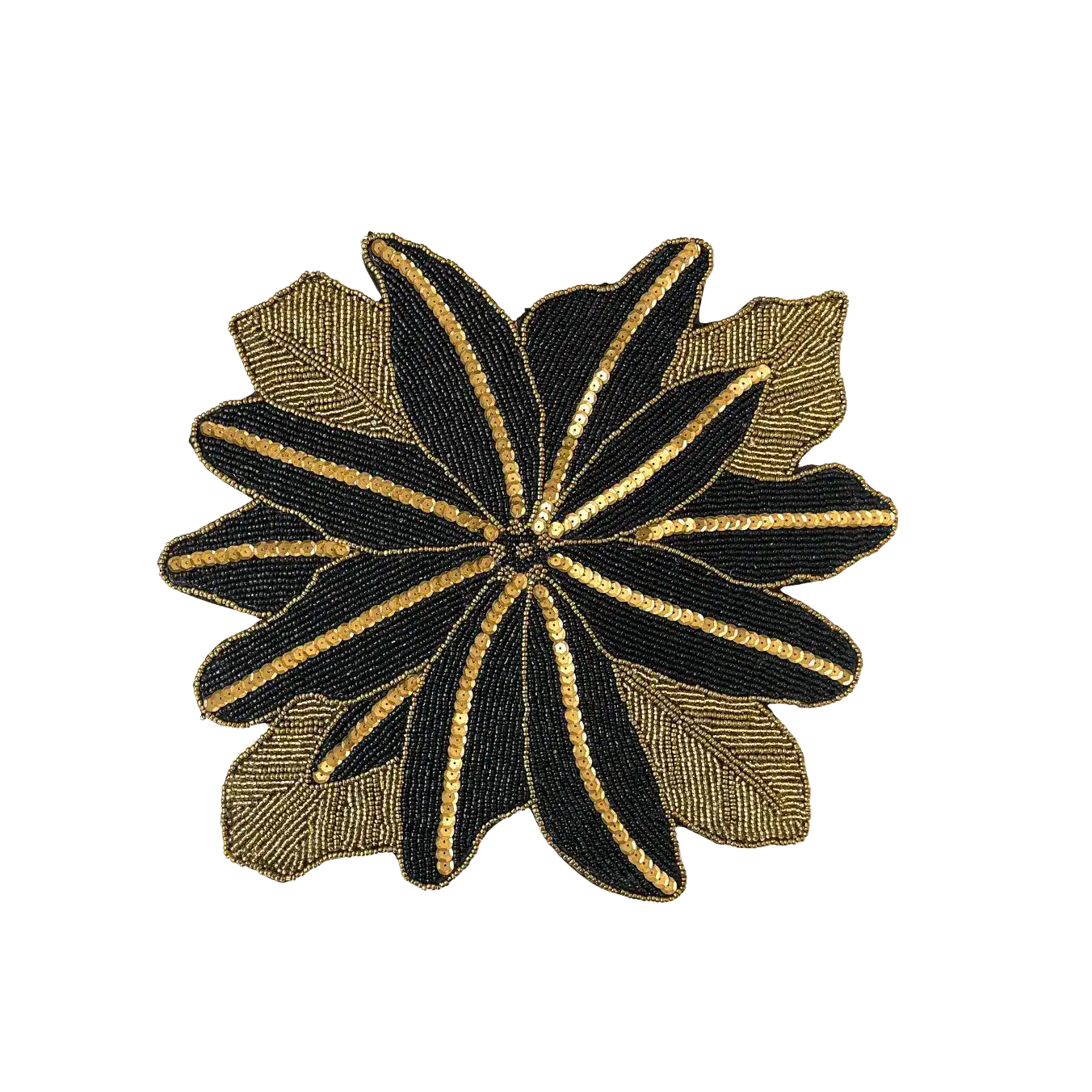Exotic Flower Beaded Placemat, Gold/Black