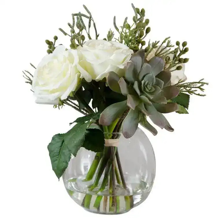 Faux Belmonte Floral Arrangements in Clear Globe Vase