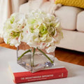 Faux Hydrangea Floral Arrangement in Glass Vase