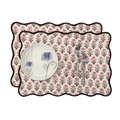 Floral Block Printed Scallop Cotton Placemats and Napkins