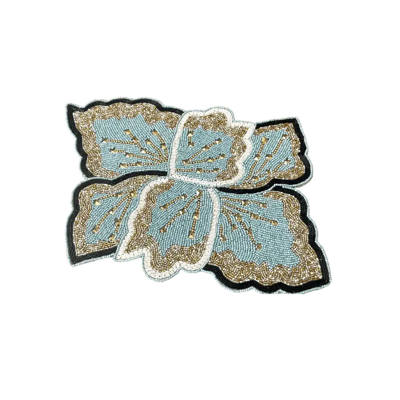 Floral Leaf Beaded Placemat - Blue and Gold - Set of 4