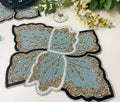 Floral Leaf Beaded Placemat - Blue and Gold - Set of 4