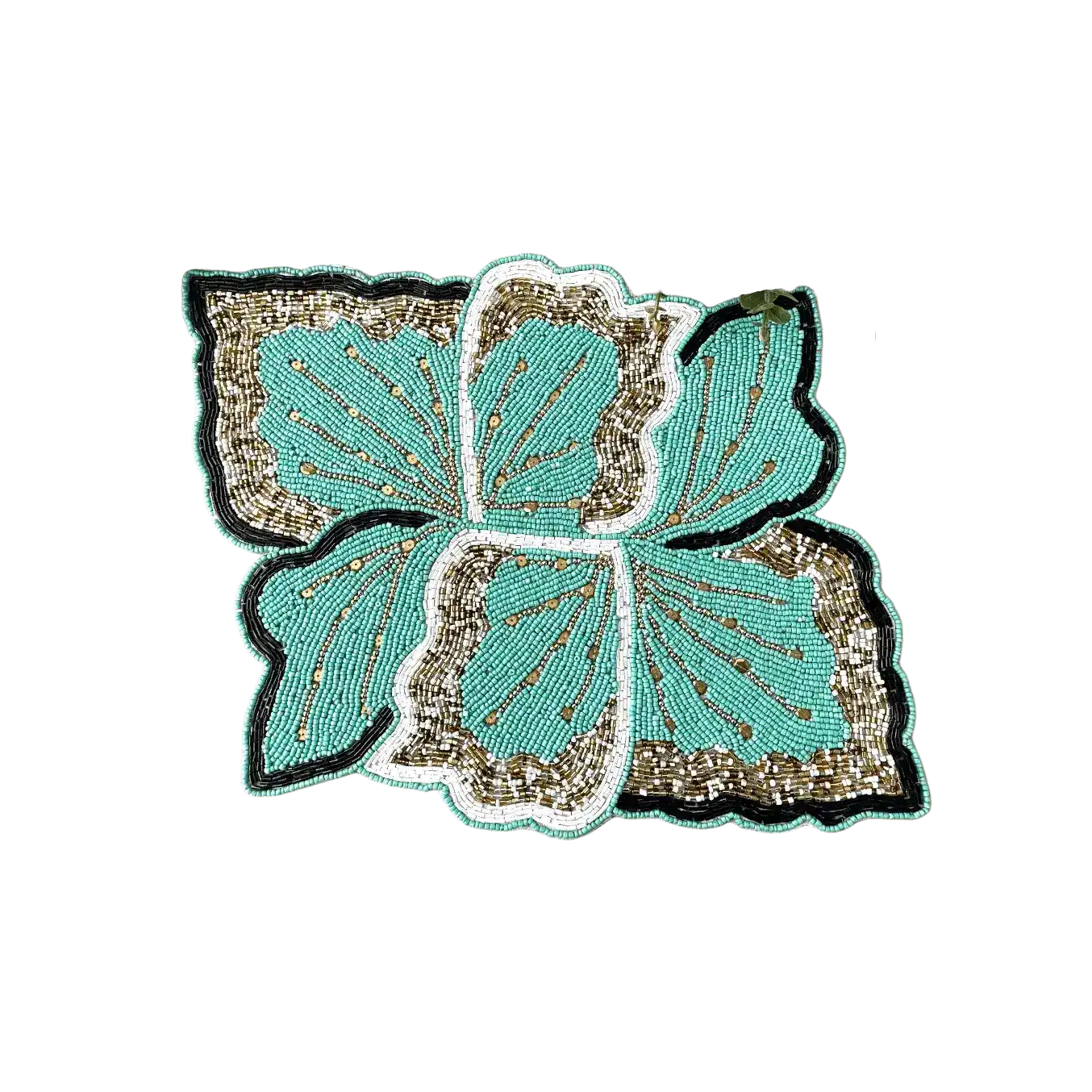Floral Leaf Beaded Placemat - Green and Gold