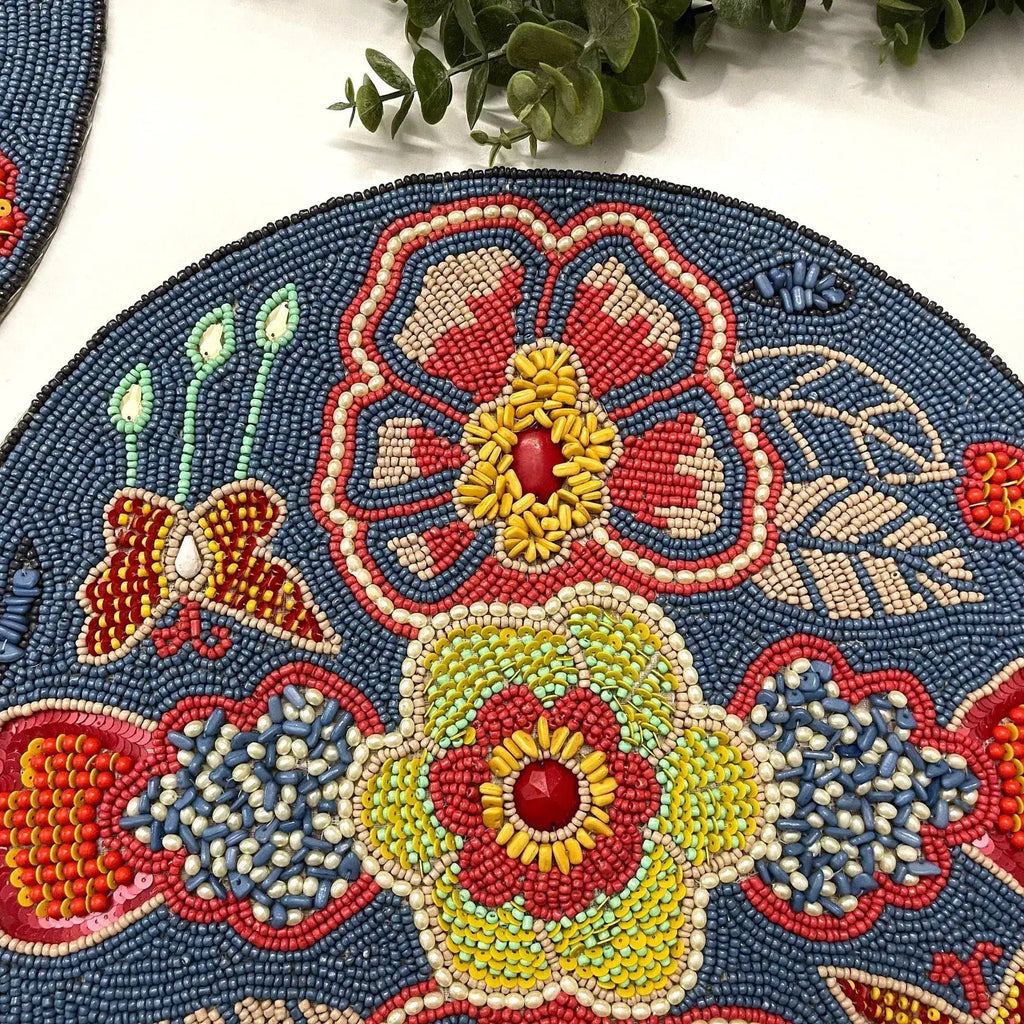 Flower and Butterfly Round Beaded Placemat