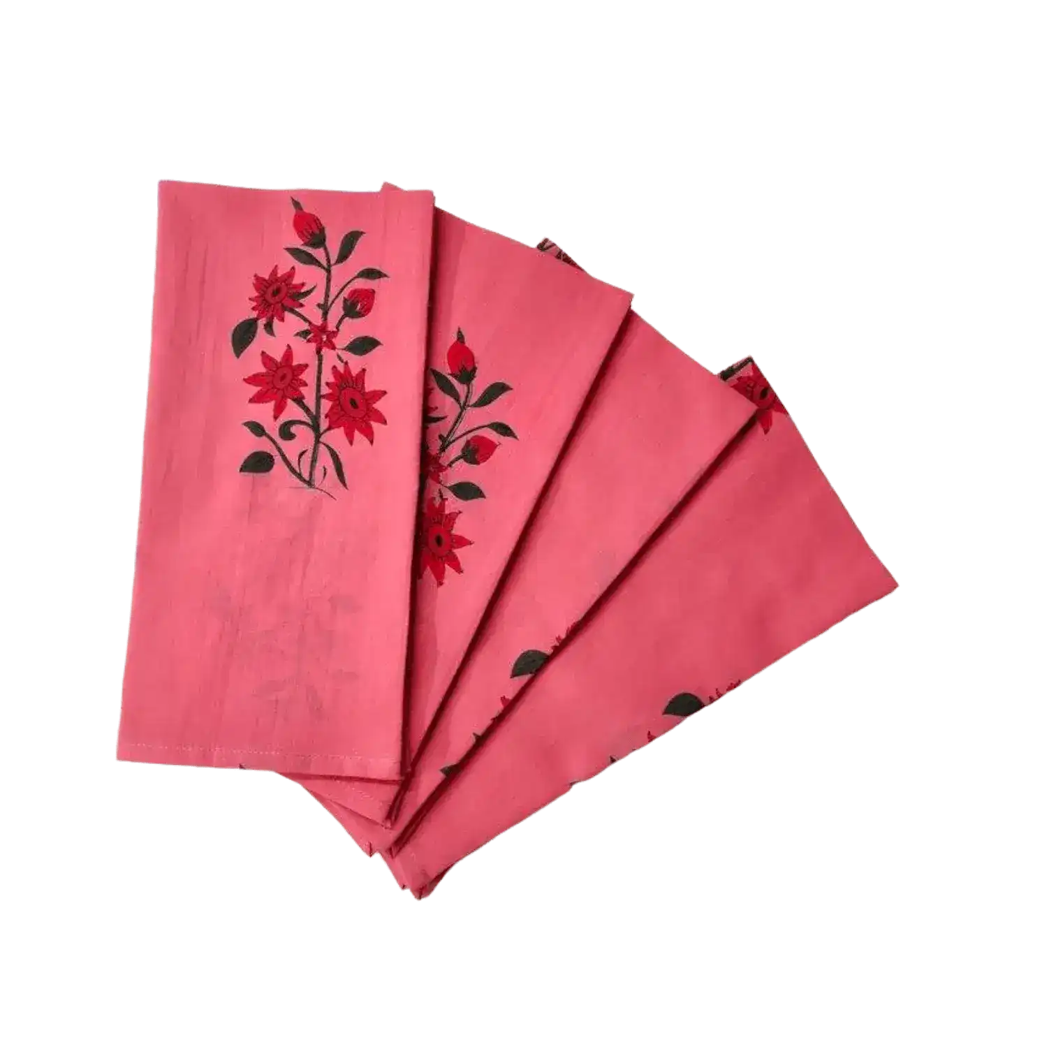 Flower Hand Blocked Print Cotton Napkins - Set of 4