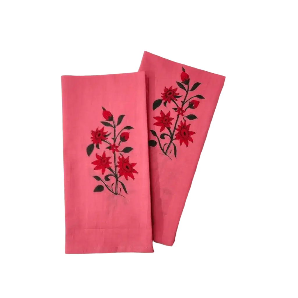 Flower Hand Blocked Print Cotton Napkins - Set of 4