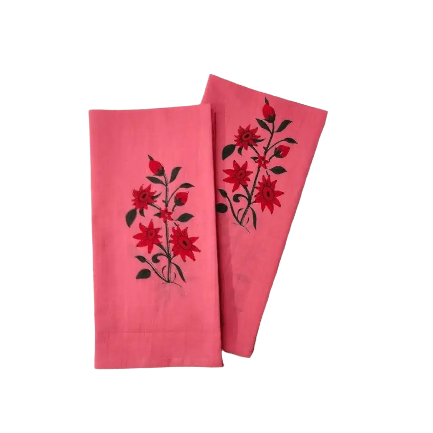 Flower Hand Blocked Print Cotton Napkins - Set of 4