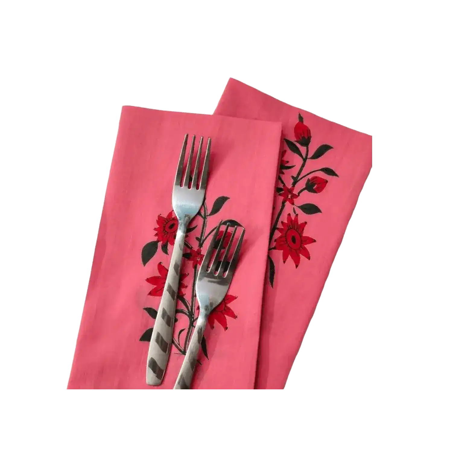 Flower Hand Blocked Print Cotton Napkins - Set of 4