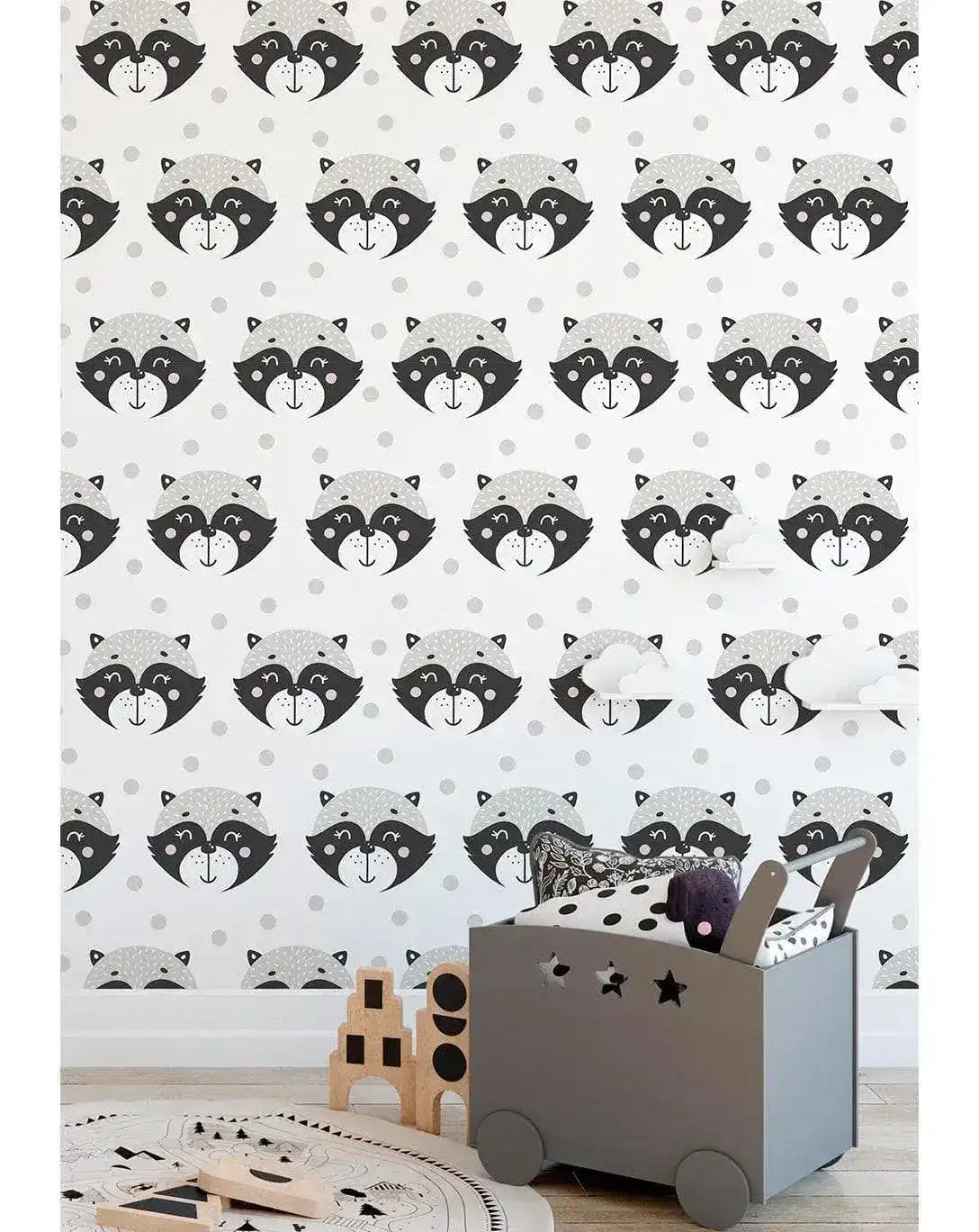 Friendly Raccoons Kids Animal Print Removable Wallpaper