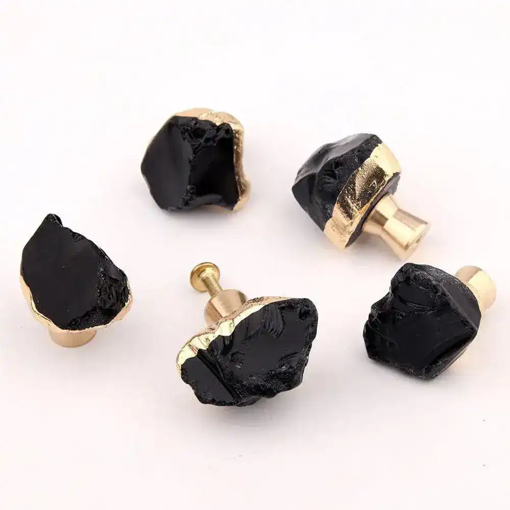 Gold and Black Obsidian Crystal Cabinet Door Knob
