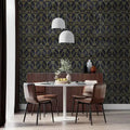 Gold and Black Watercolor Art Deco Geometric Wallpaper