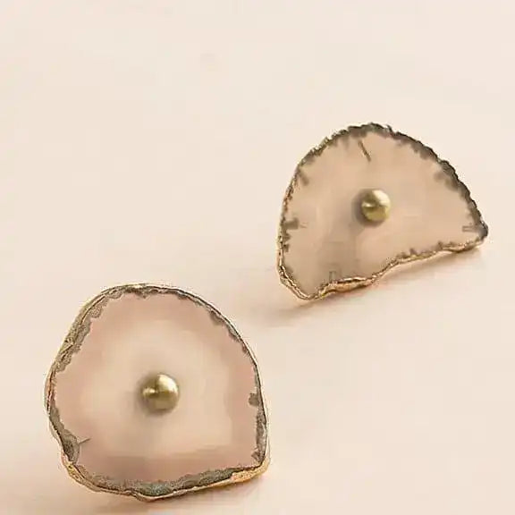 Gold Gilded Agate Stone Brass Cabinet Drawer Knob