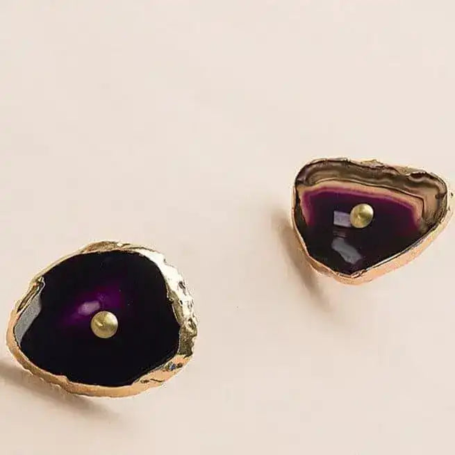Gold Gilded Agate Stone Brass Cabinet Drawer Knob