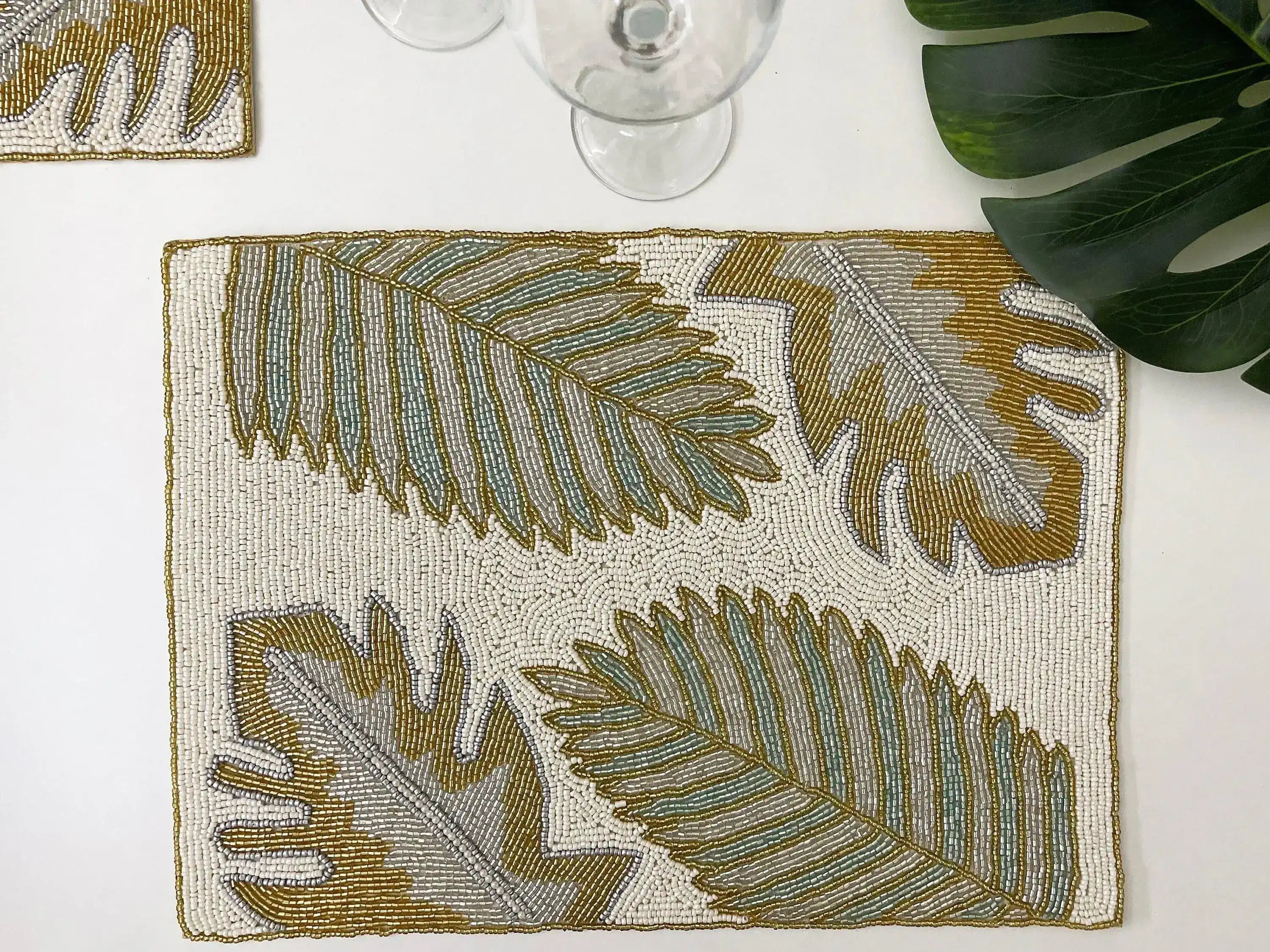Golden Leaves Rectangular Beaded Placemat
