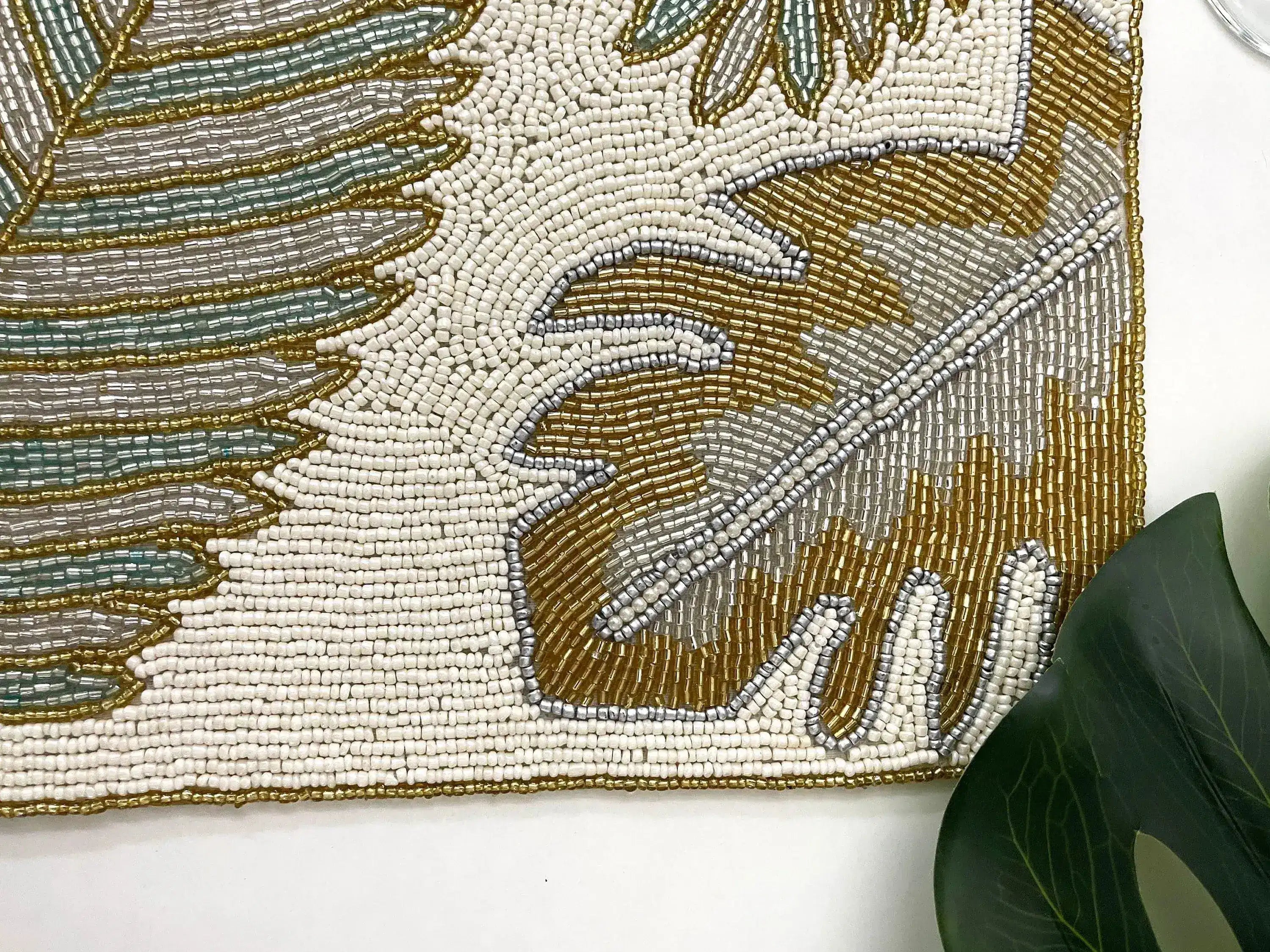 Golden Leaves Rectangular Beaded Placemat