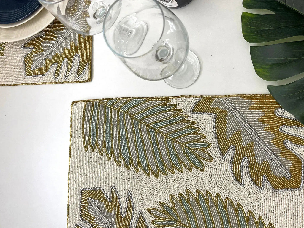 Golden Leaves Rectangular Beaded Placemat