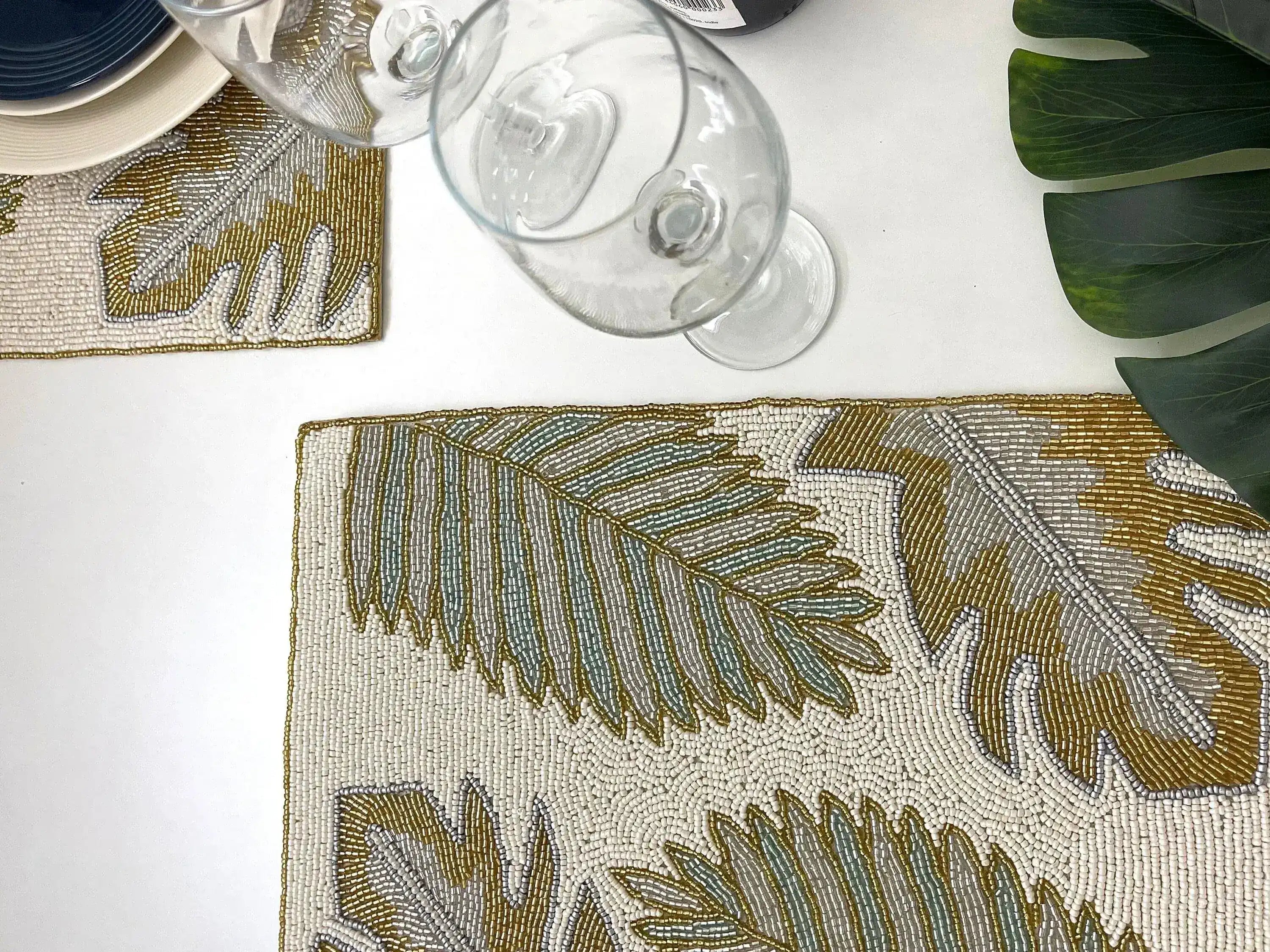 Golden Leaves Rectangular Beaded Placemat