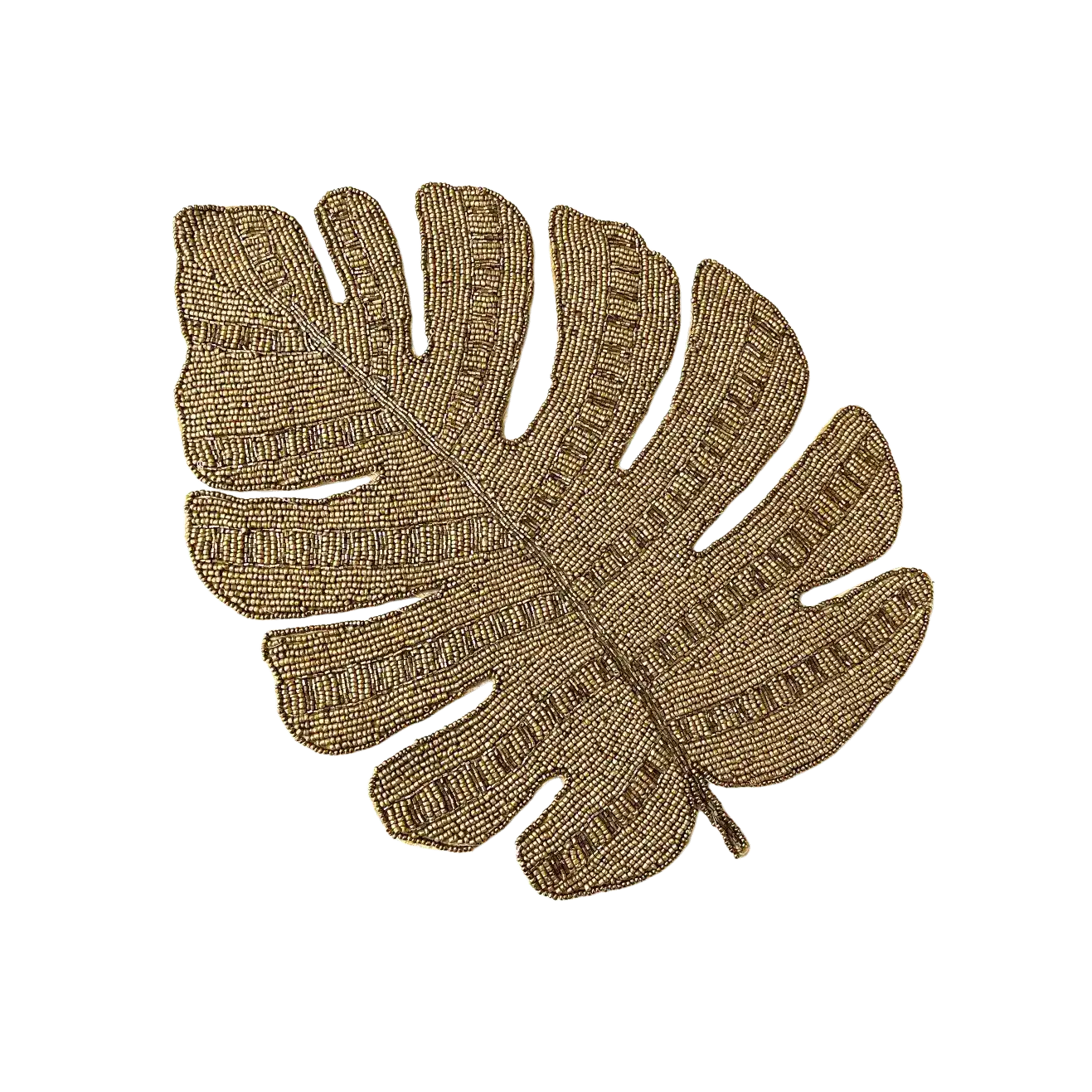 Golden Monstera Leaf Beaded Placemat Set of 4