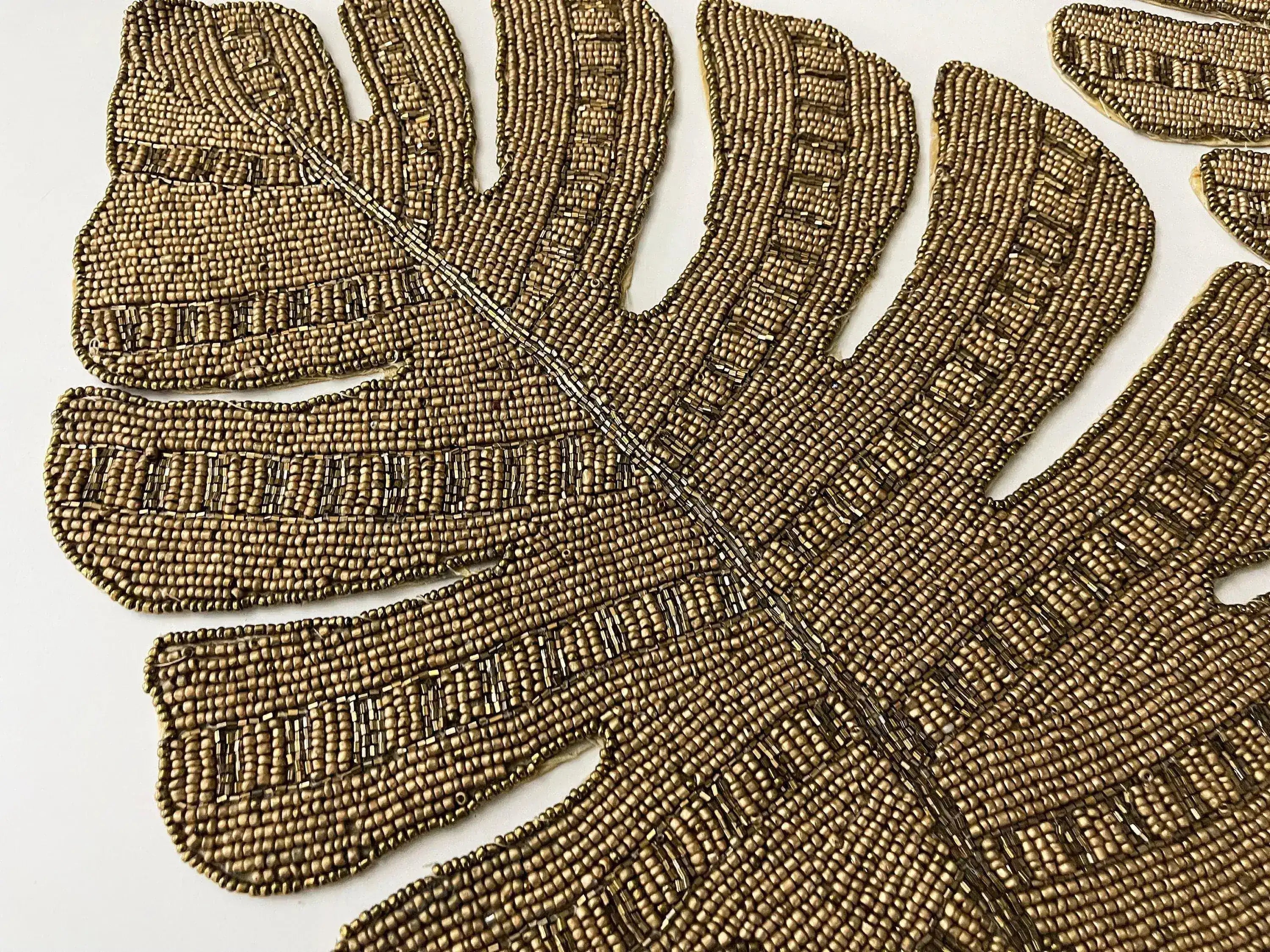Golden Monstera Leaf Beaded Placemat Set of 4