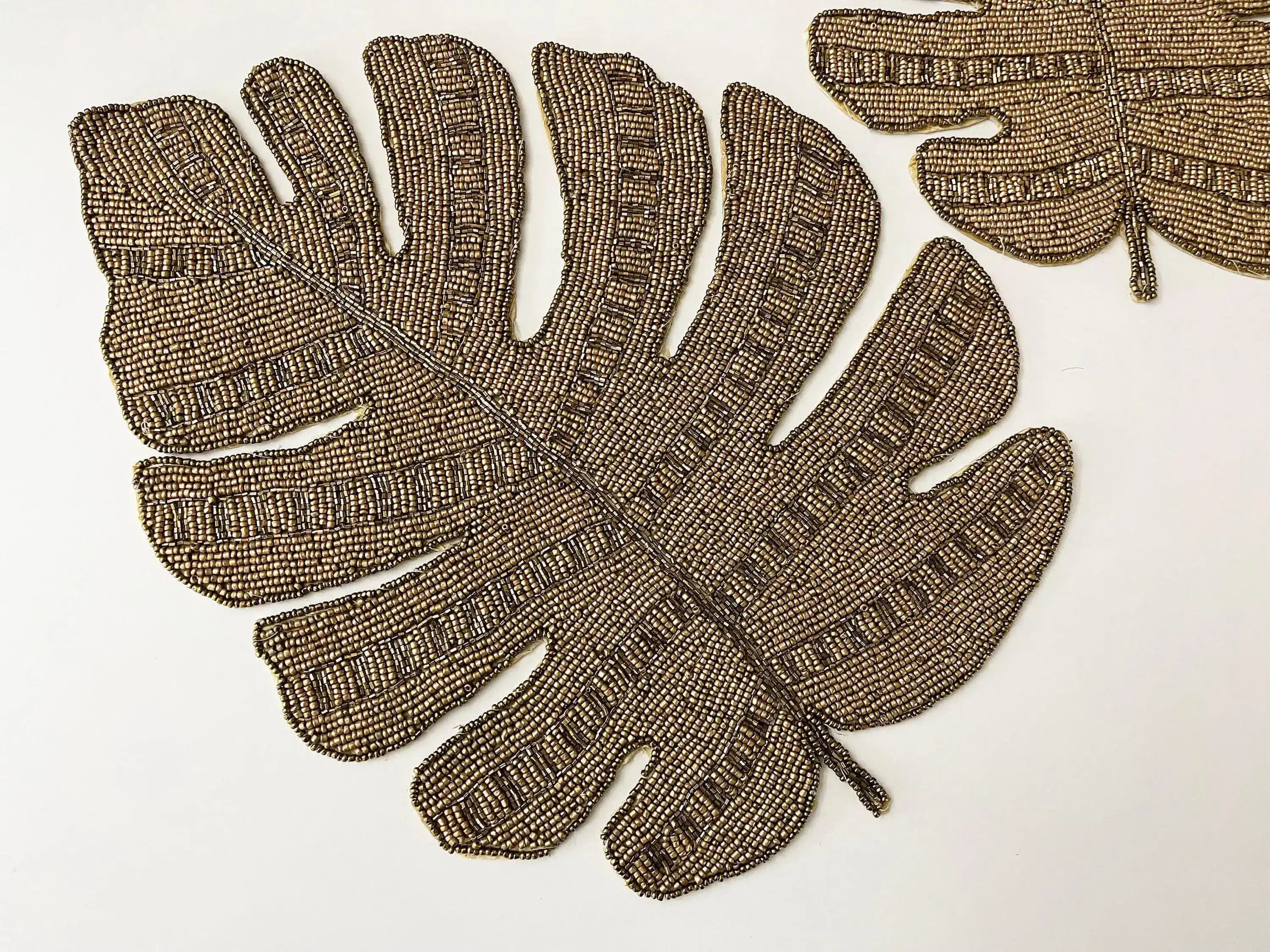Golden Monstera Leaf Beaded Placemat Set of 4