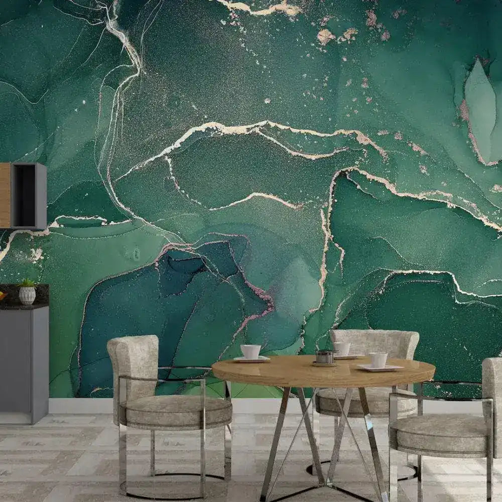 Green Abstract Marble Alcohol Ink Wall Mural