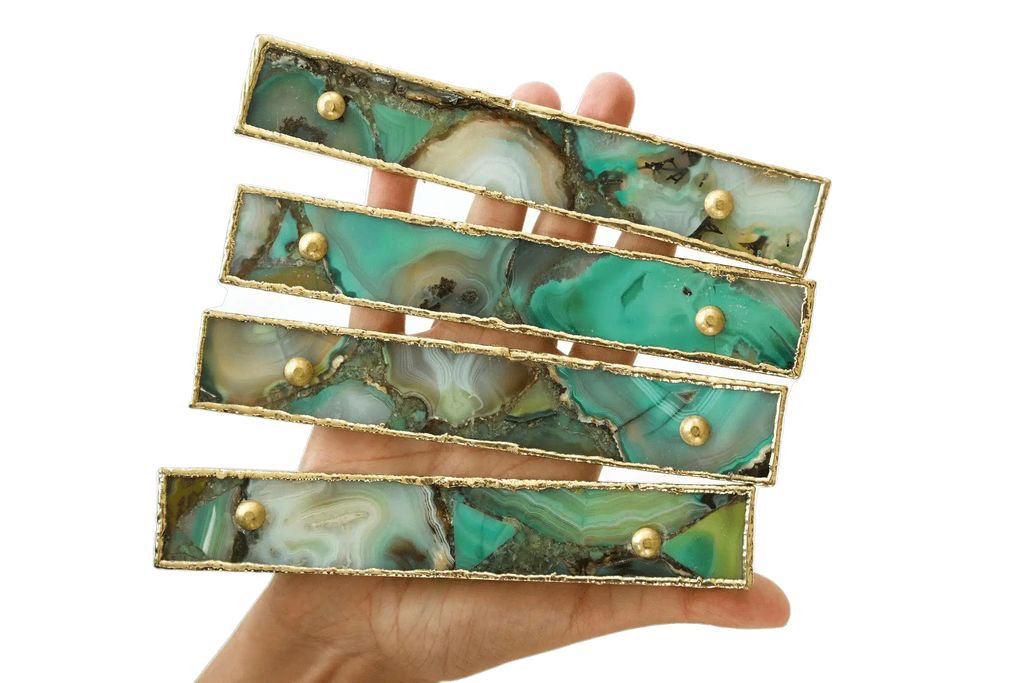 Green Agate Cabinet Door Pull Handle - Set of 4
