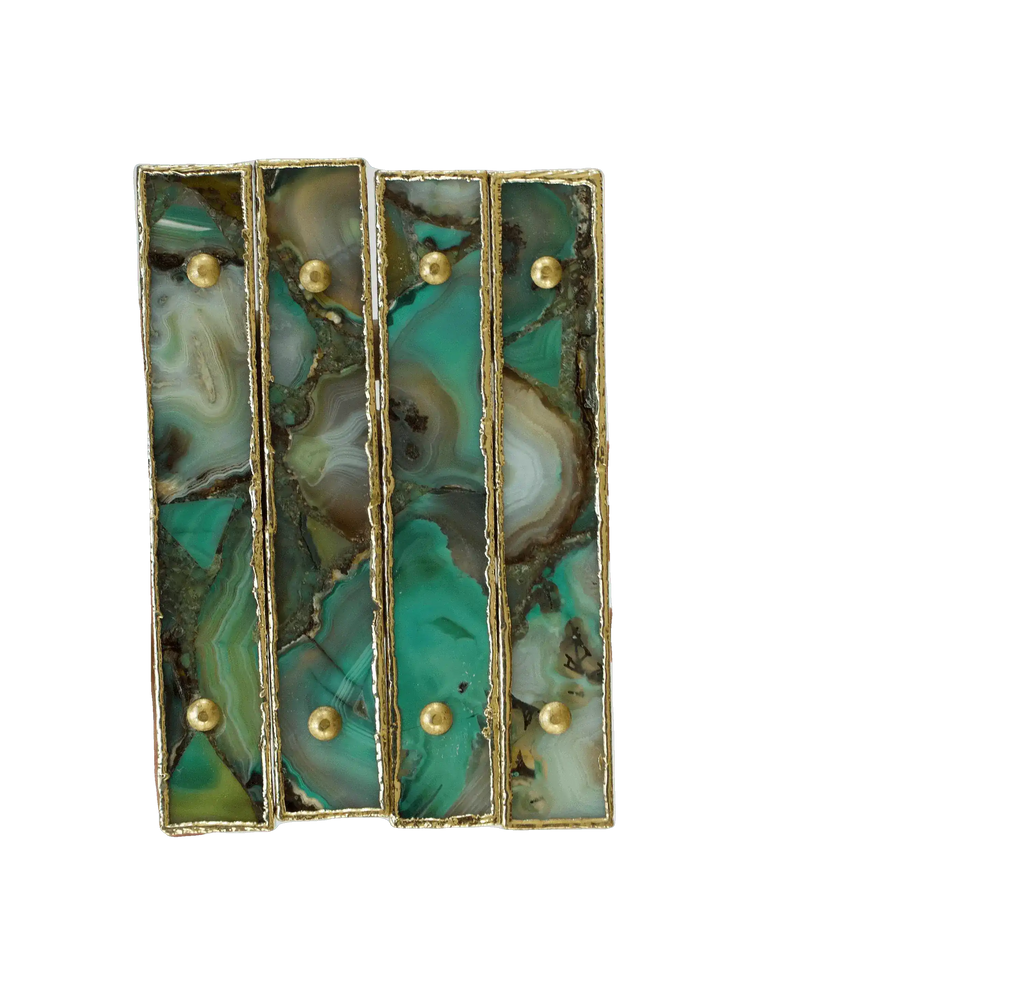 Green Agate Cabinet Door Pull Handle - Set of 4