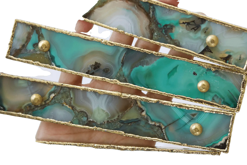 Green Agate Cabinet Door Pull Handle - Set of 4