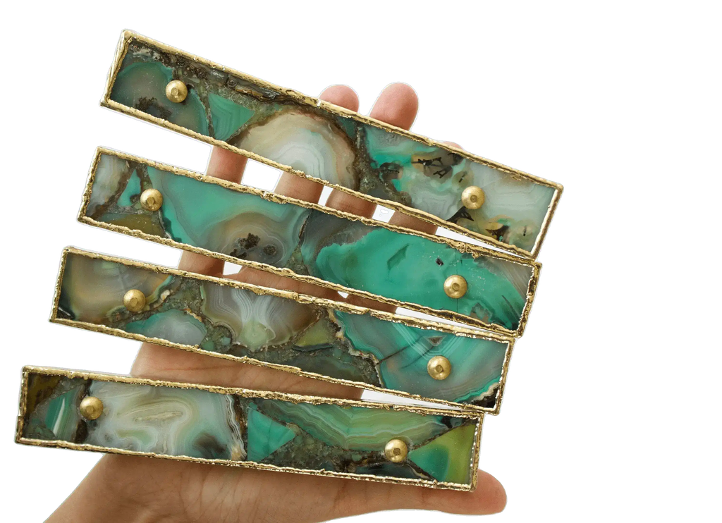 Green Agate Cabinet Door Pull Handle - Set of 4