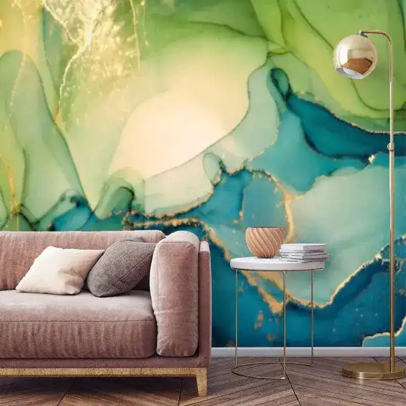 Green and Blue Abstract Watercolor Marble Wallpaper
