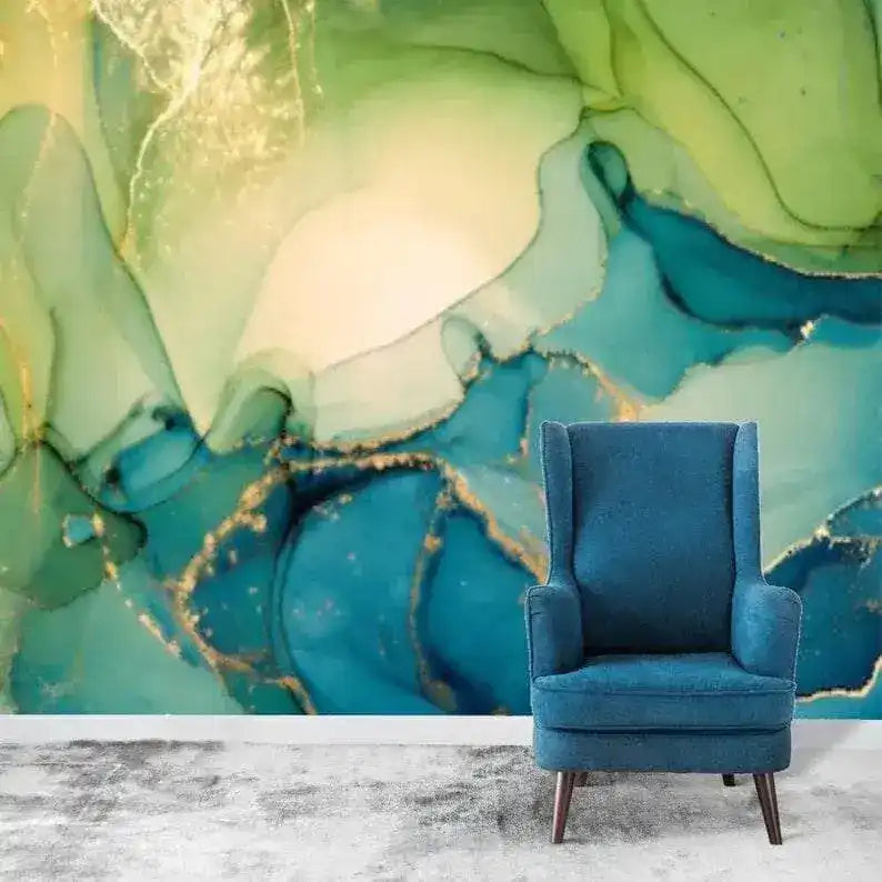 Green and Blue Abstract Watercolor Marble Wallpaper