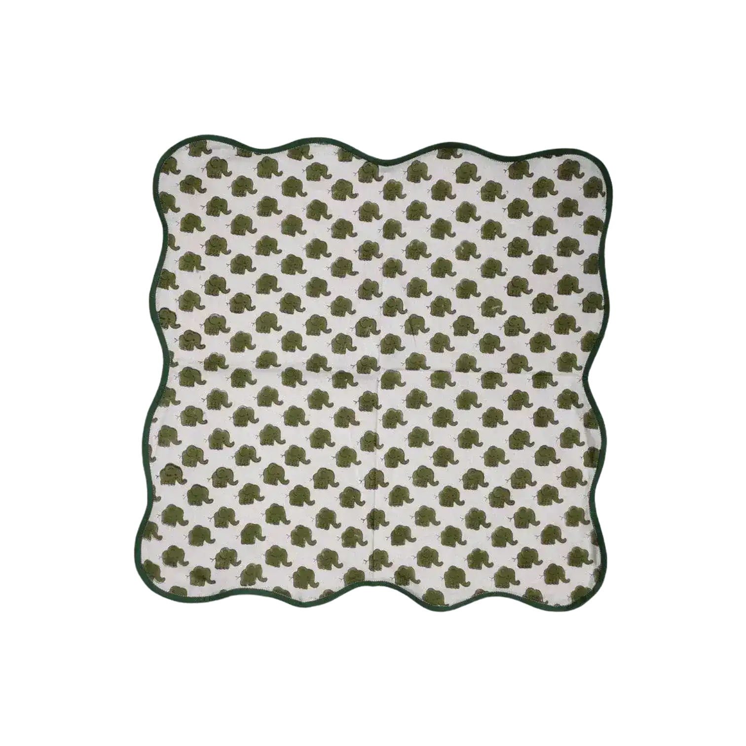 Green Dinosaur Block Print Scallop Cotton Napkins