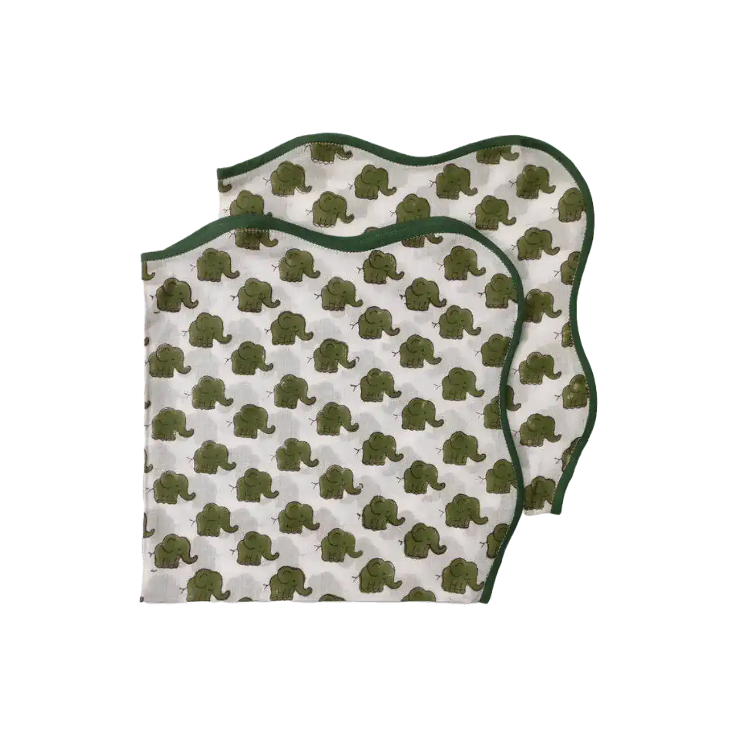 Green Dinosaur Block Print Scallop Cotton Napkins