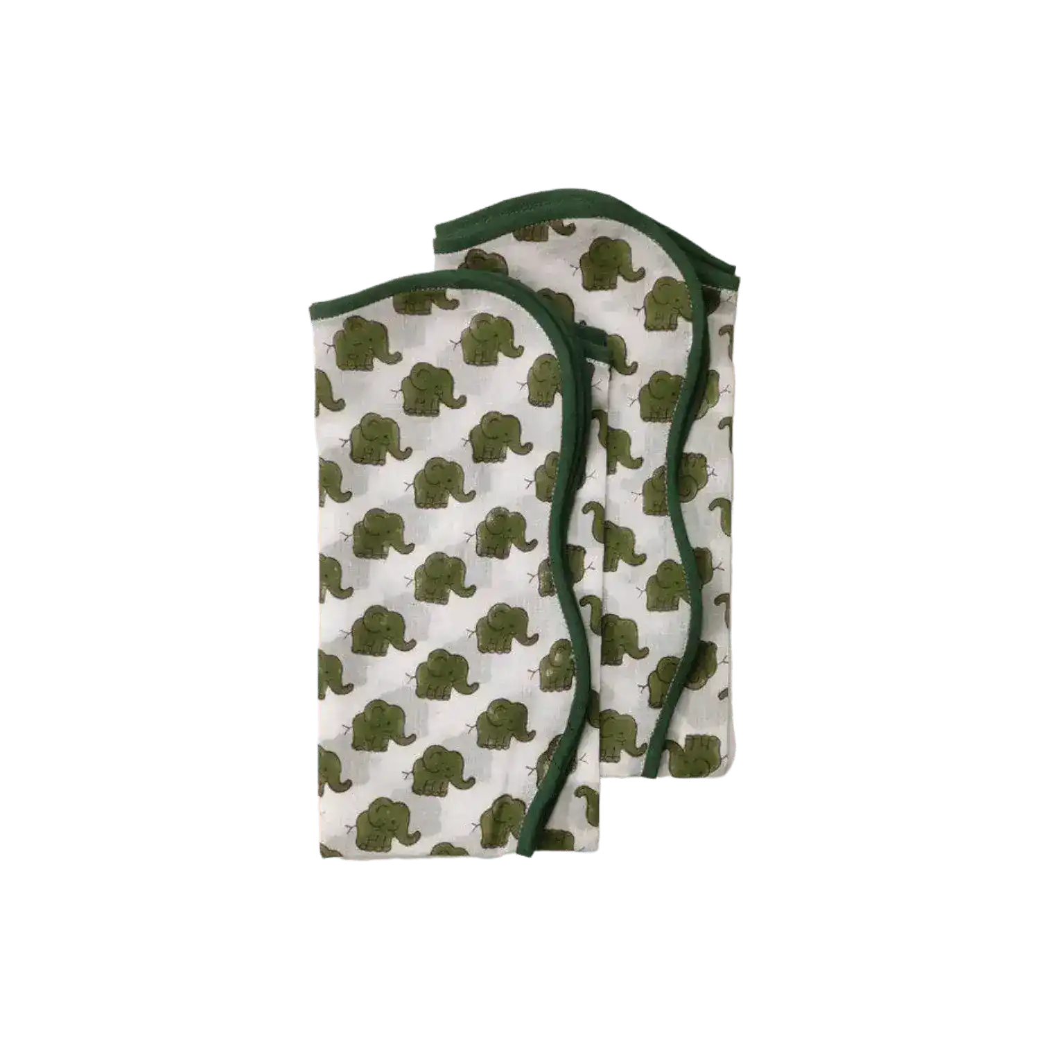 Green Dinosaur Block Print Scallop Cotton Napkins
