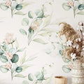 Green Eucalyptus and Roses Leaves and Branches Watercolor Botanical Wallpaper