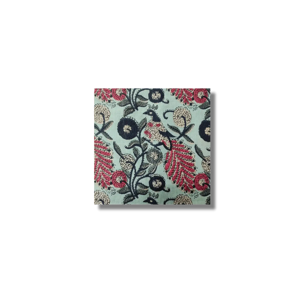 Green Floral Motif Block Printed Cotton Napkins