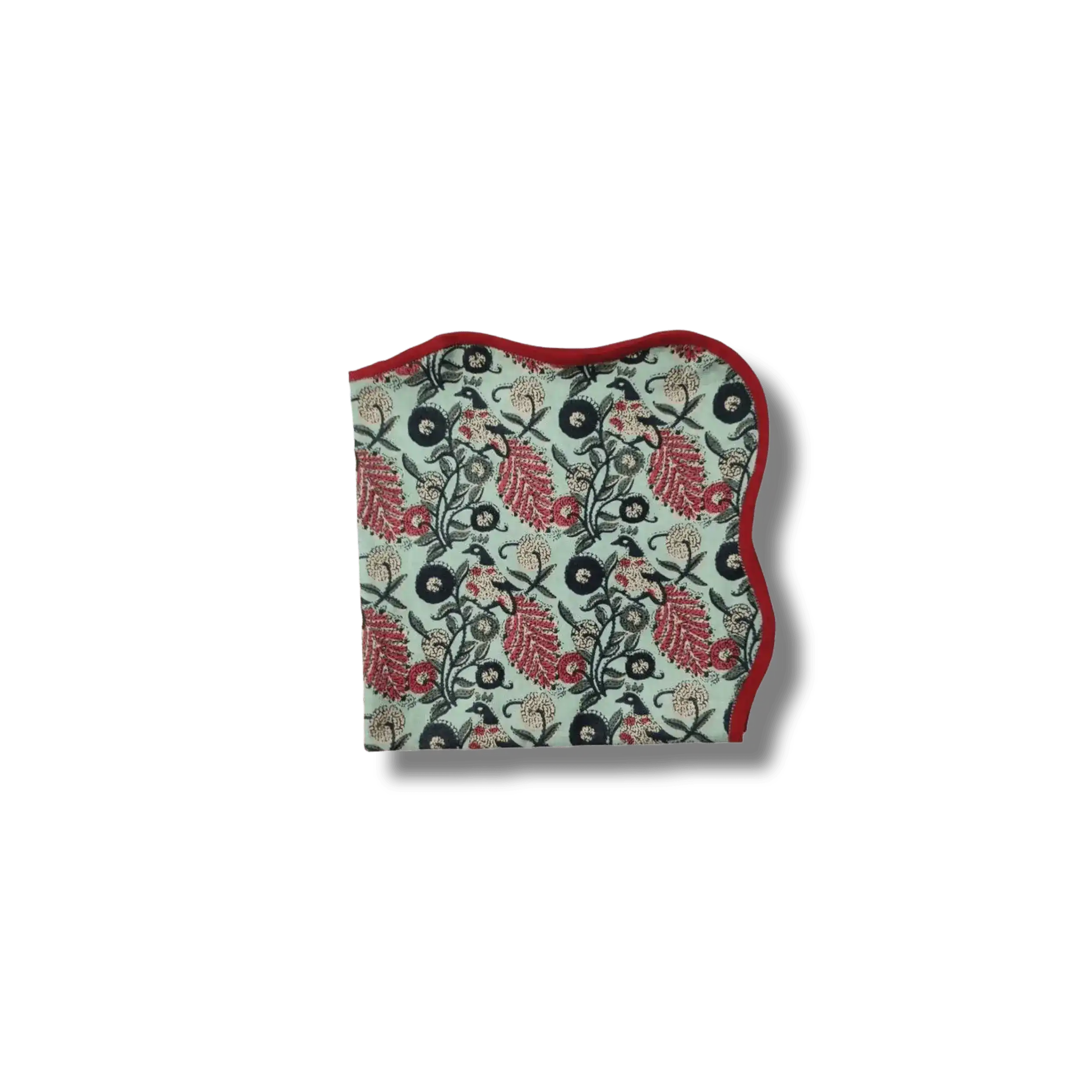 Green Floral Motif Block Printed Cotton Napkins