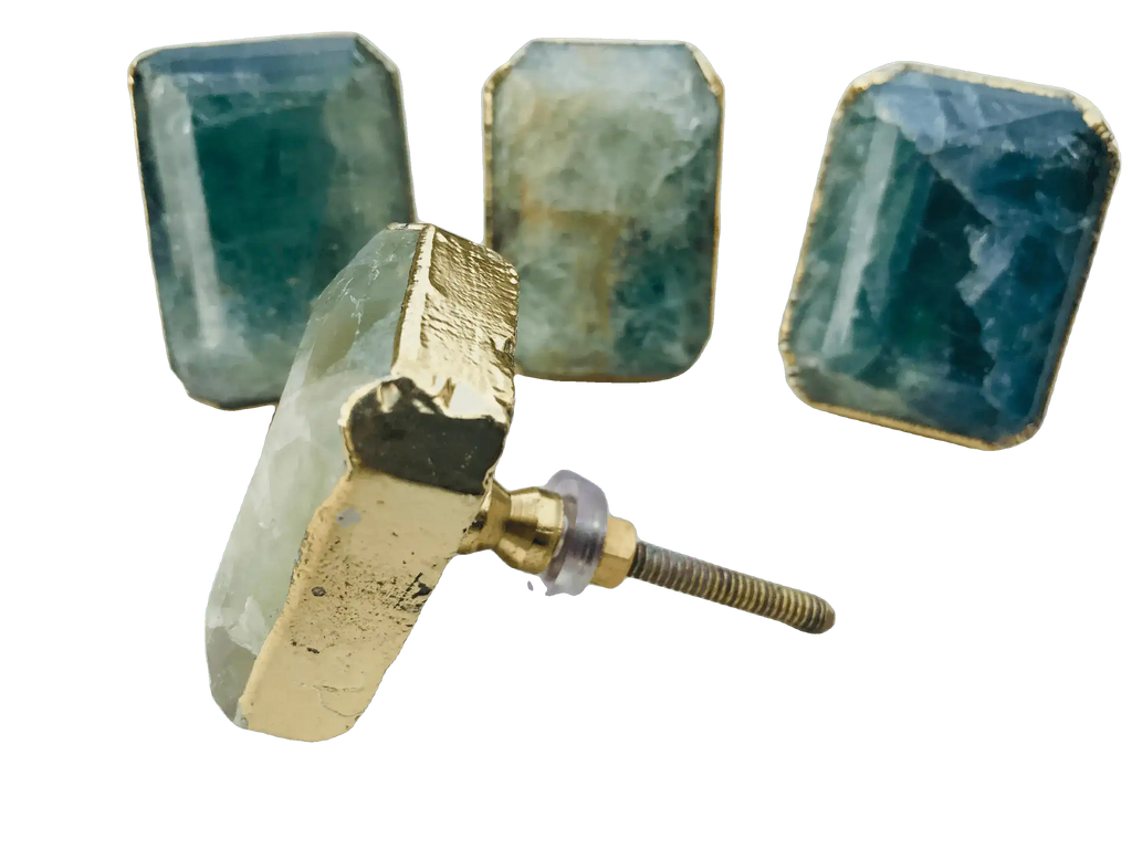 Green Fluorite Quartz Cabinet Door Pull Handle - Set of 4