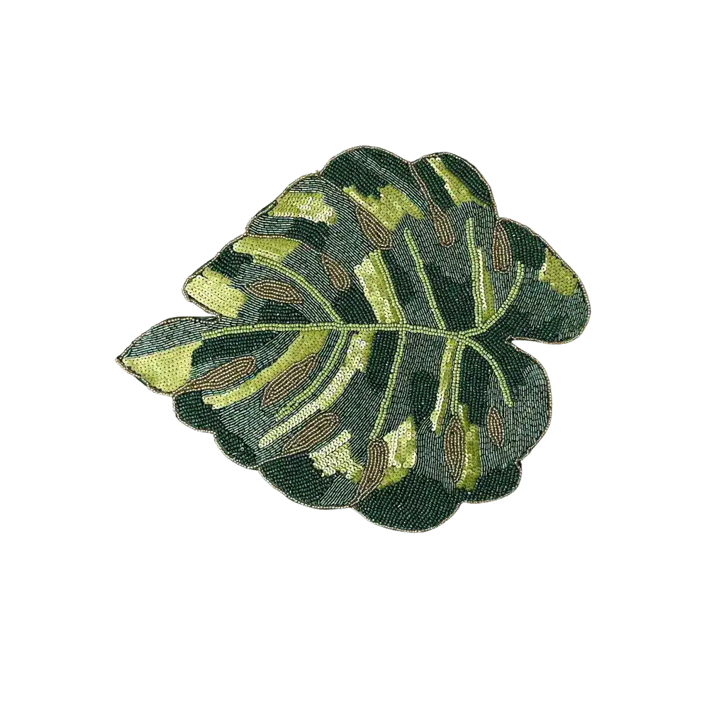 Green Monstera Leaf Beaded Placemat