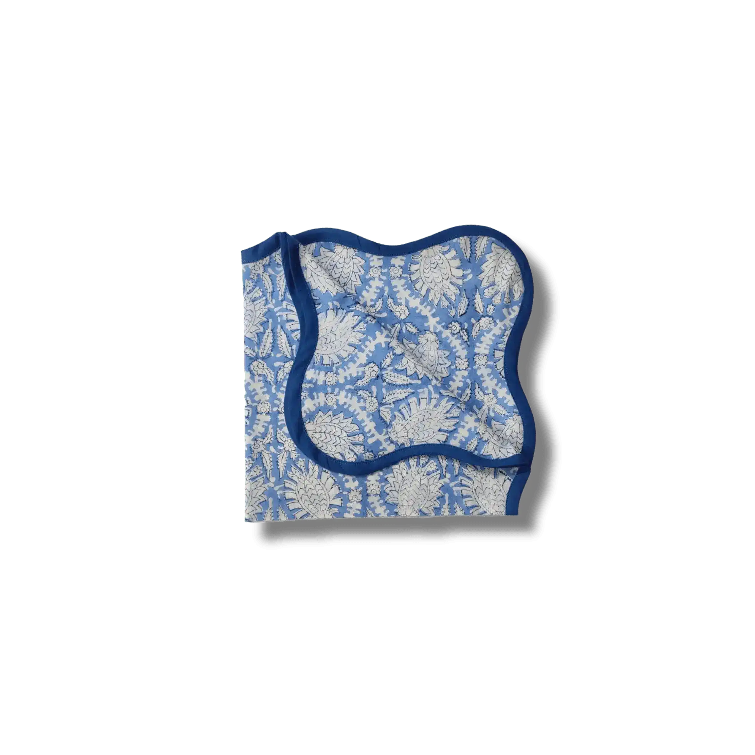 Hand Block Print Blue Wave Scallop Cotton Napkin Set of 4