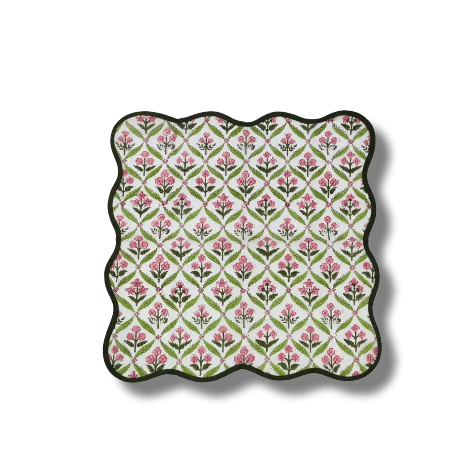 Hand-Block Print Dark Green Piping Scallop Cotton Napkins