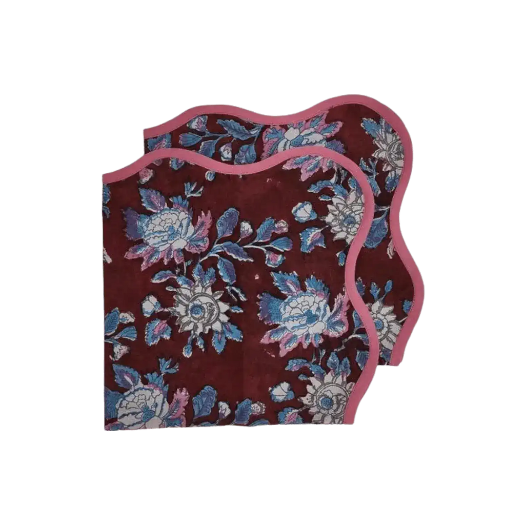 Hand Block Printed Emma Scalloped Cotton Napkins