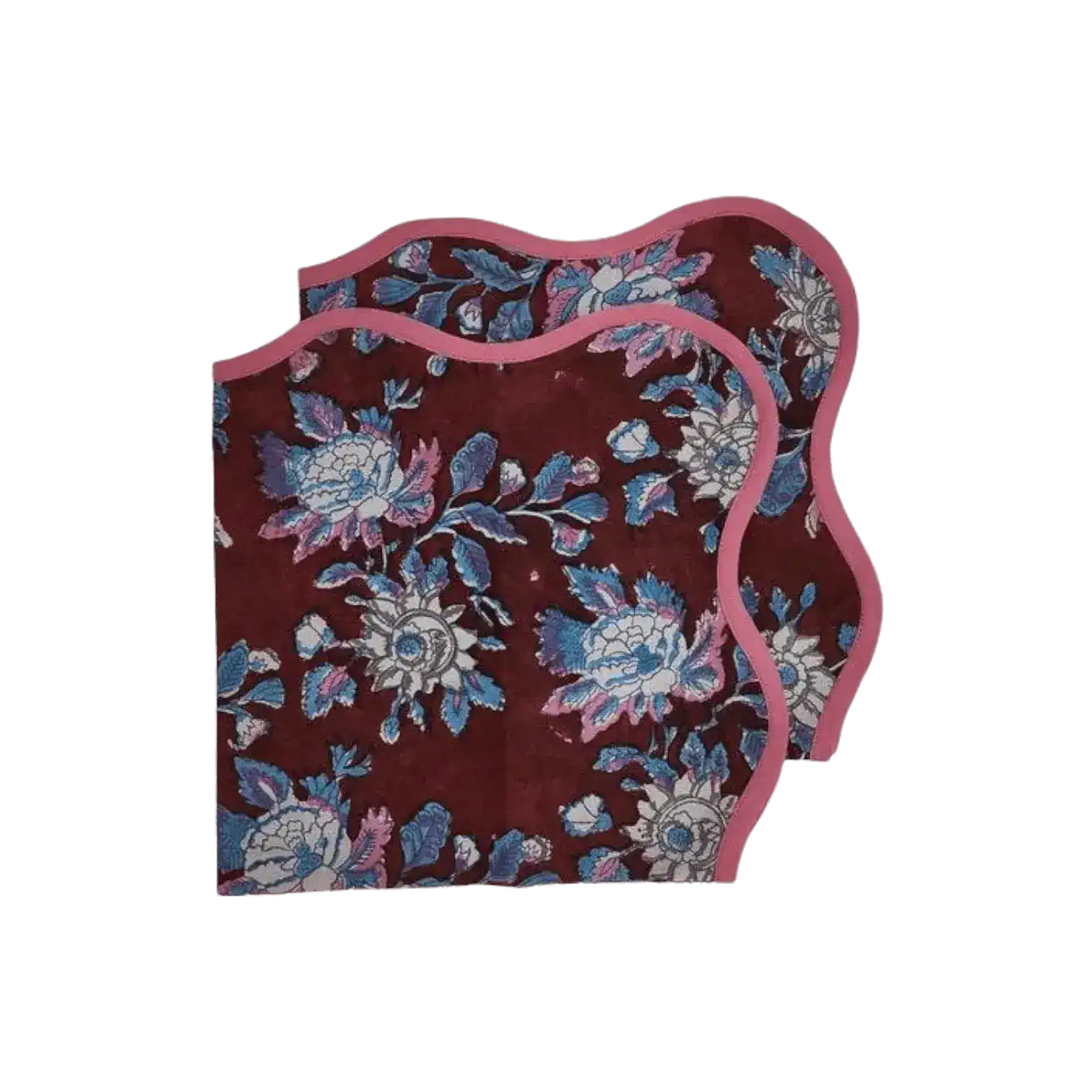 Hand Block Printed Emma Scalloped Cotton Napkins
